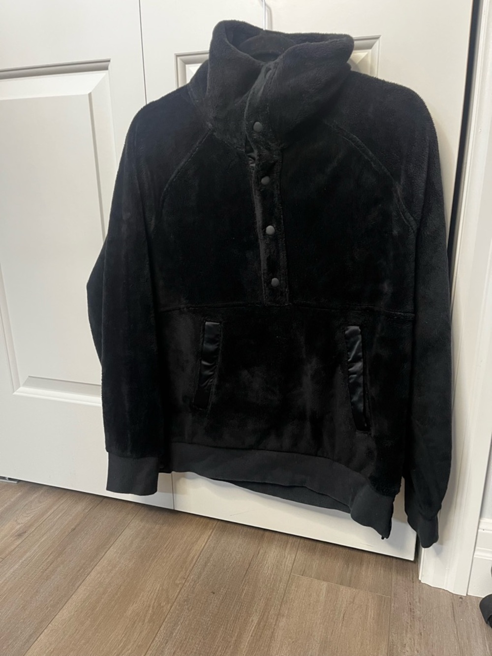 Athleta Black Plush Snap Pullover Sweater